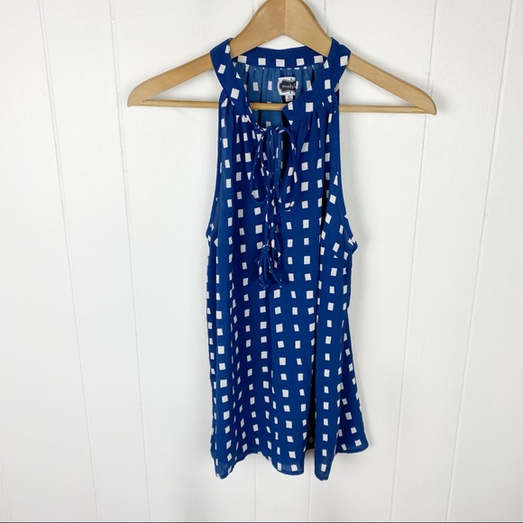 Mudpie Halter Neck Tank Top Blue White Check Small - Picture 3 of 8